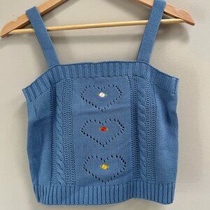 525 America Born in Bklyn Crochet Heart Rose Cami Tank Knit Top Blue‎ NEW Small